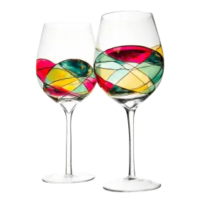 Hand Painted Wine Glasses, Set of 2 Extra Large Goblets