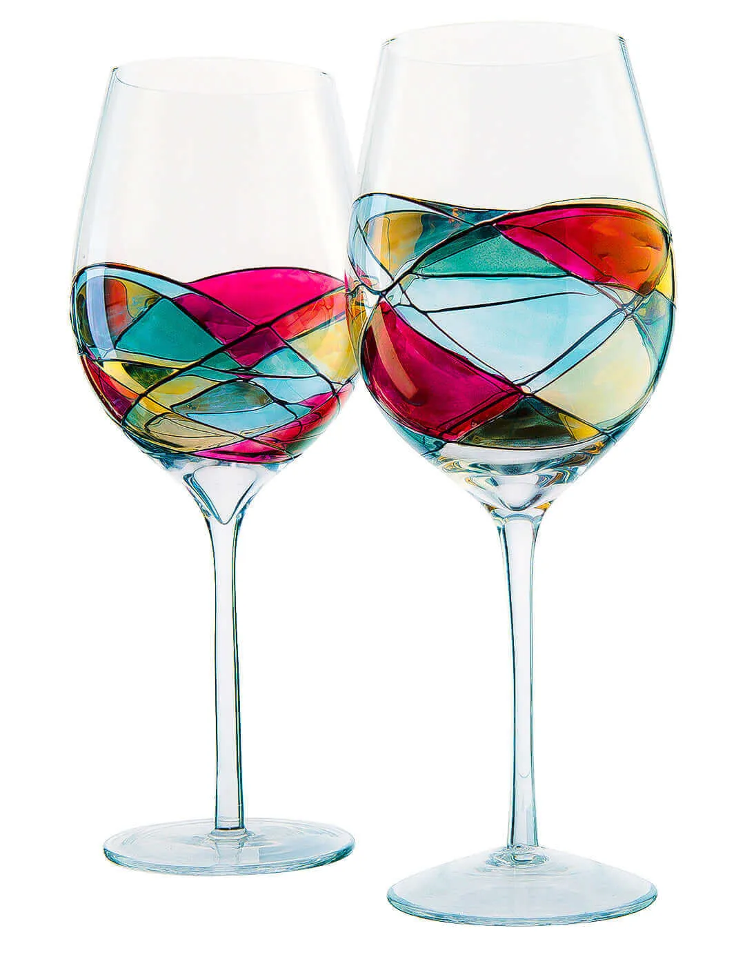 Hand Painted Wine Glasses, Set of 2 Extra Large Goblets