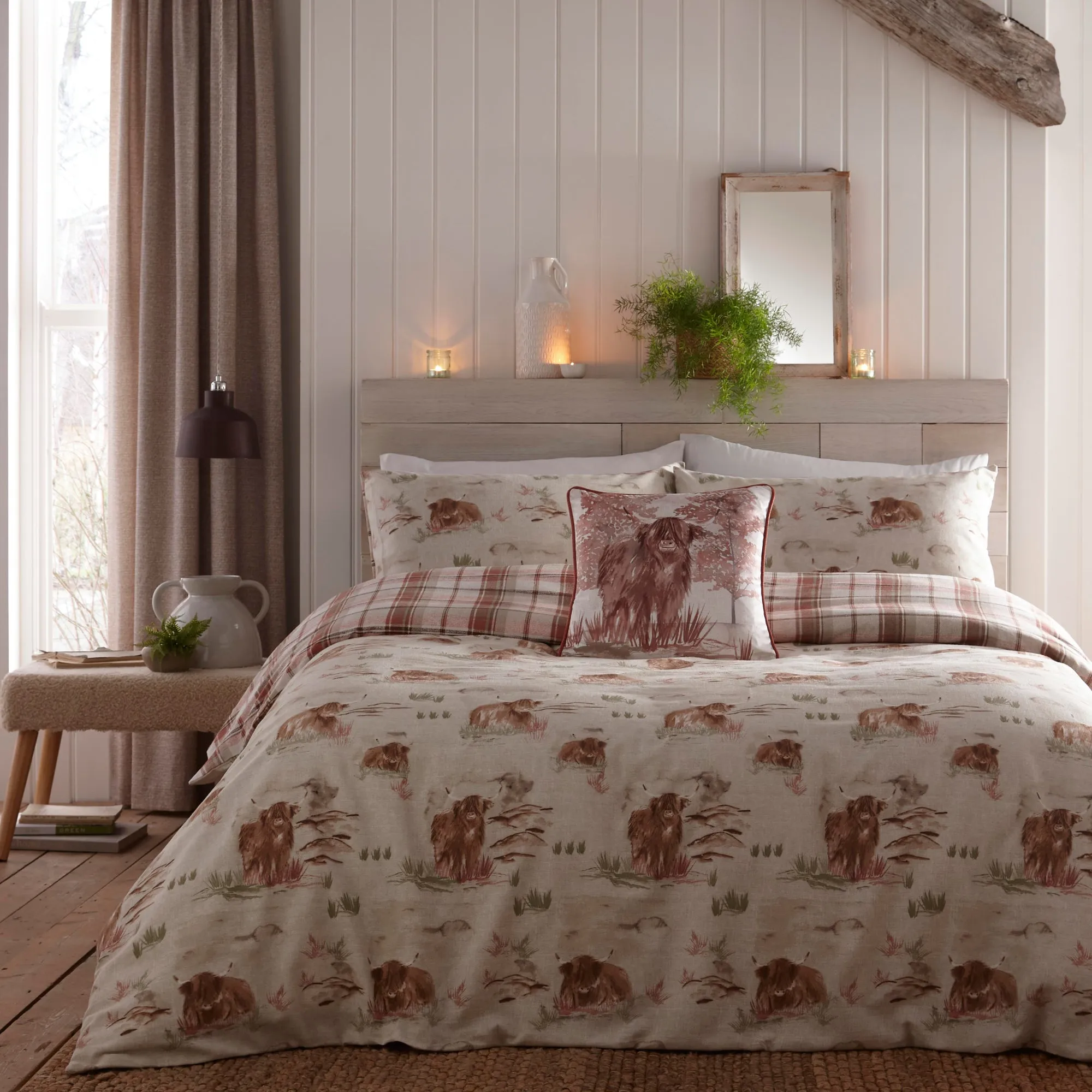 Hanson Highland Cow Duvet Cover Set by Dreams & Drapes Lodge in Terracotta