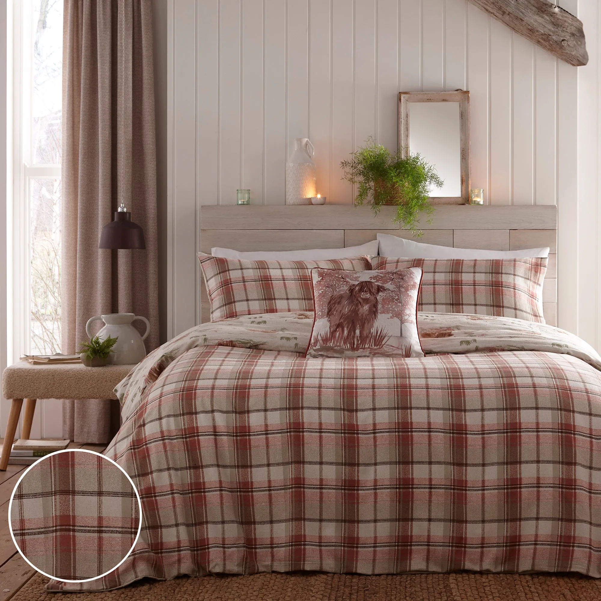 Hanson Highland Cow Duvet Cover Set by Dreams & Drapes Lodge in Terracotta