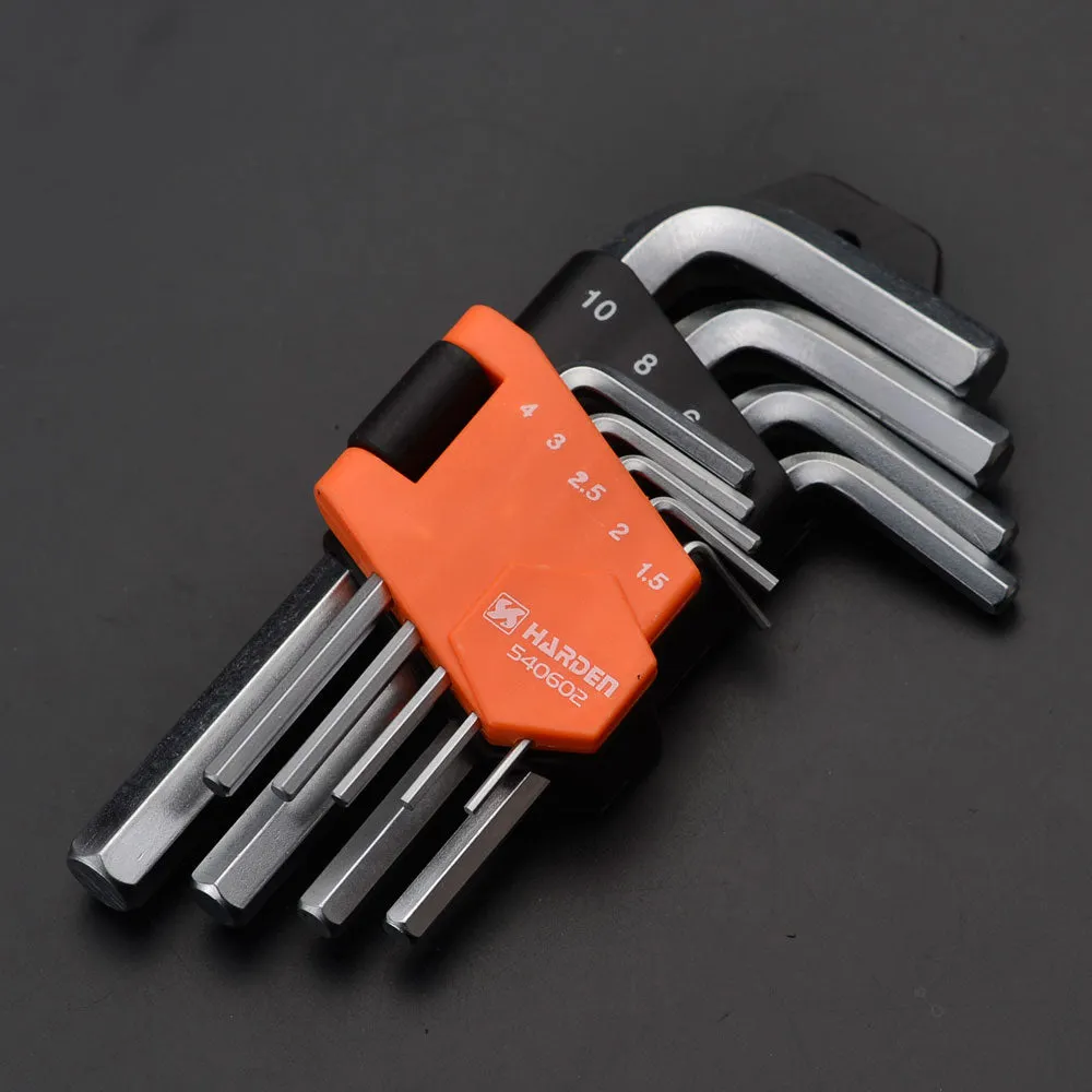 Harden 9Pcs Short Hex Key Wrench Size 1.5 - 10mm