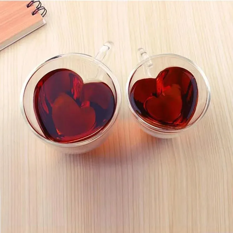 Heart Love Shape Glass Coffee Mug