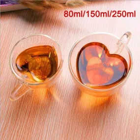 Heart Love Shape Glass Coffee Mug