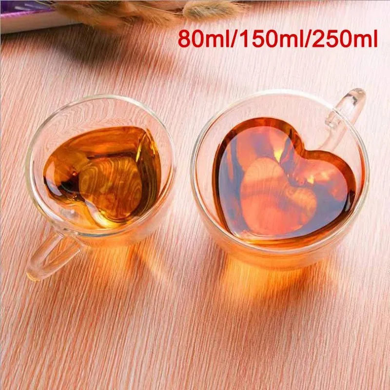 Heart Love Shape Glass Coffee Mug