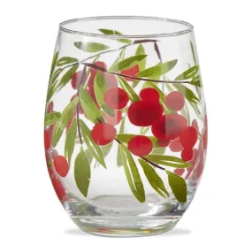 Holly Sprig Stemless Wine Glass