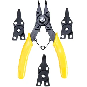 Homdum 5 in 1 Circlip Plier Set Deli Combination Interchangeable Retaining Tool Kit for External & Internal Circlips 4 pc two way Multiple Jaws size 6” inch Snap Ring Pliers for 10 to 25 MM Circle Clip