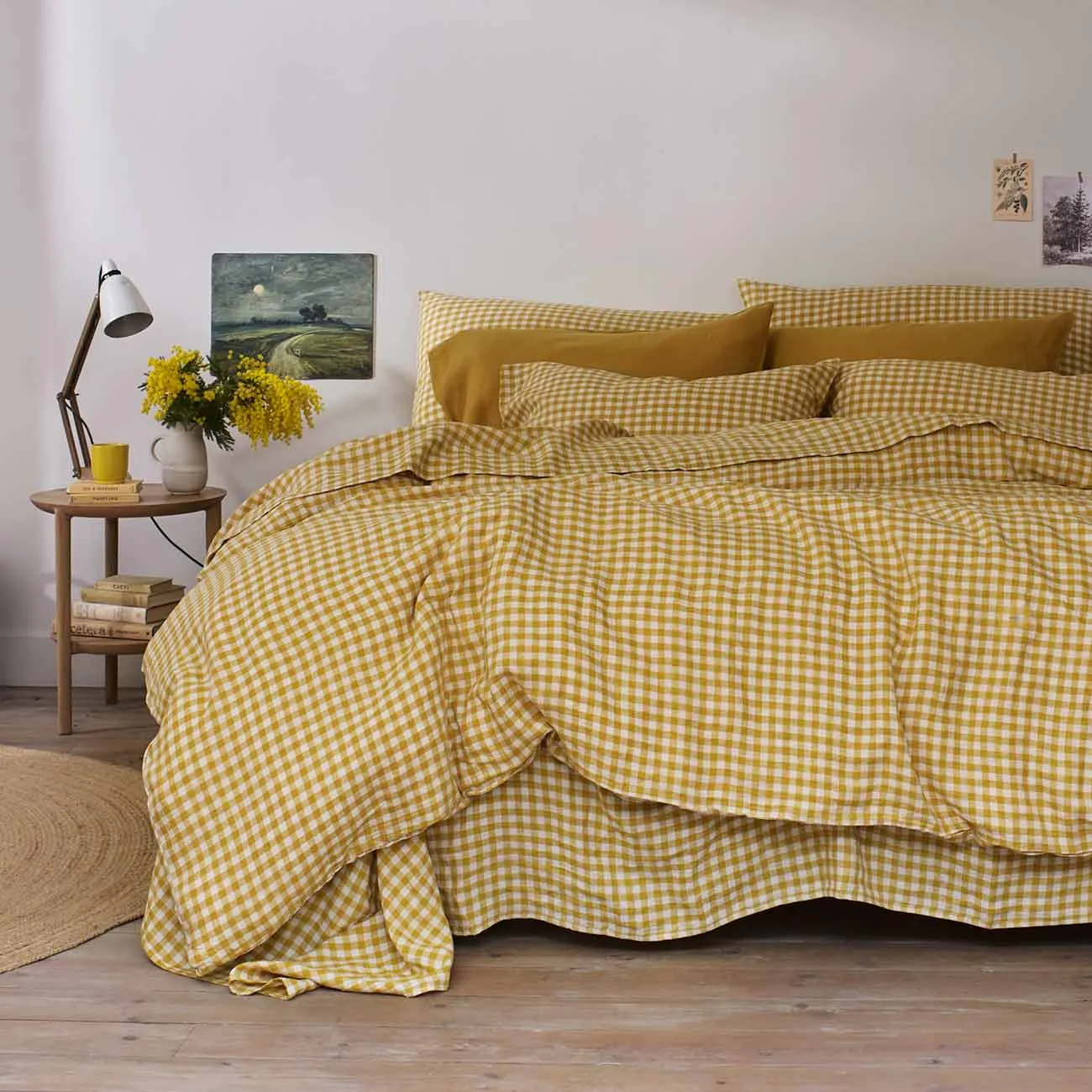 Honey Gingham 100% Linen Duvet Cover