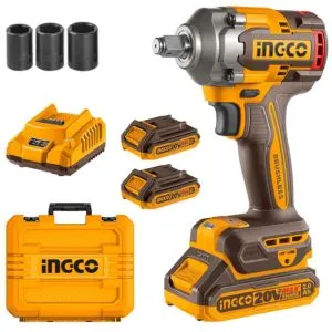 Ingco Brushless Impact Wrench 400NM Nut-Busting Torque: 550Nm, 1/2" 20V Cordless Impact Gun, Variable Speed 2300RPM, 2900BPM with 2Pcs 2.0Ah Battery and 1Pcs Charger CIWLI2040