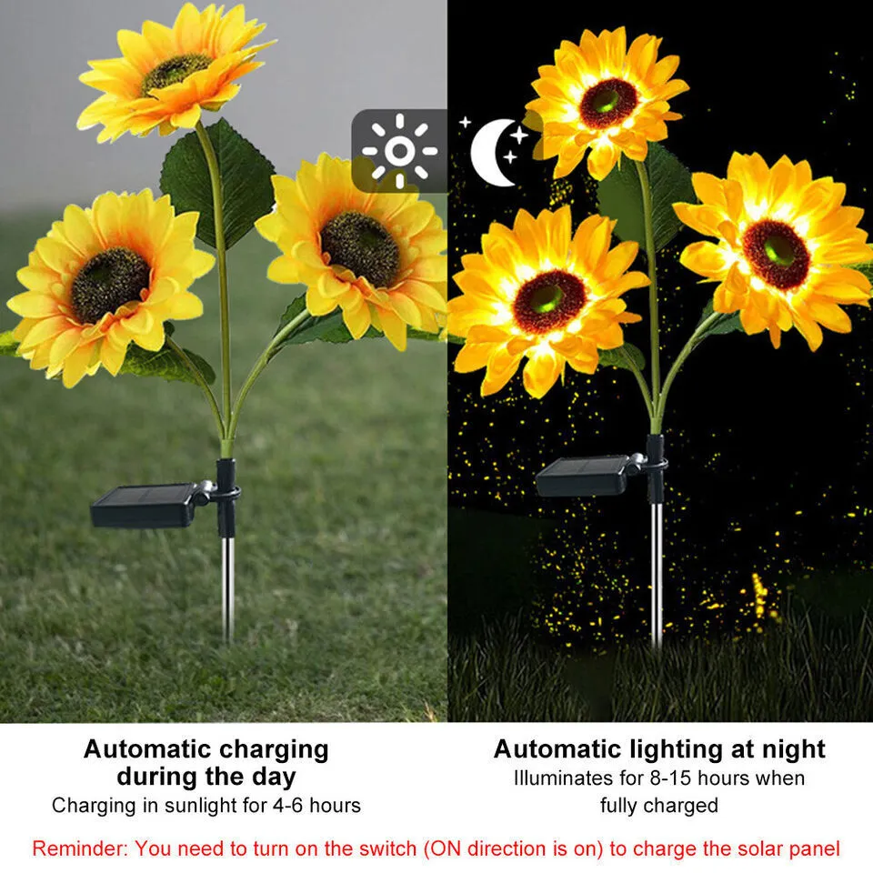 IP65 Waterproof LED Solar Sunflower Lights for Garden, 600mAh Battery