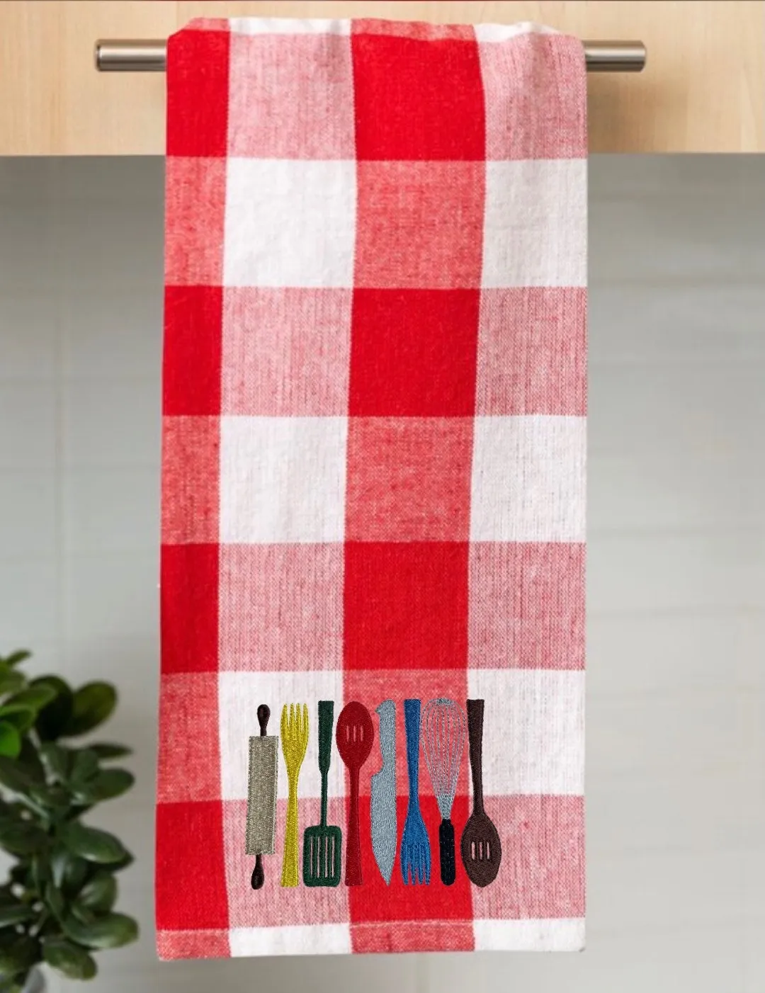 Kitchen Utensils Embroidered Kitchen Towel. Cotton Dish Towels