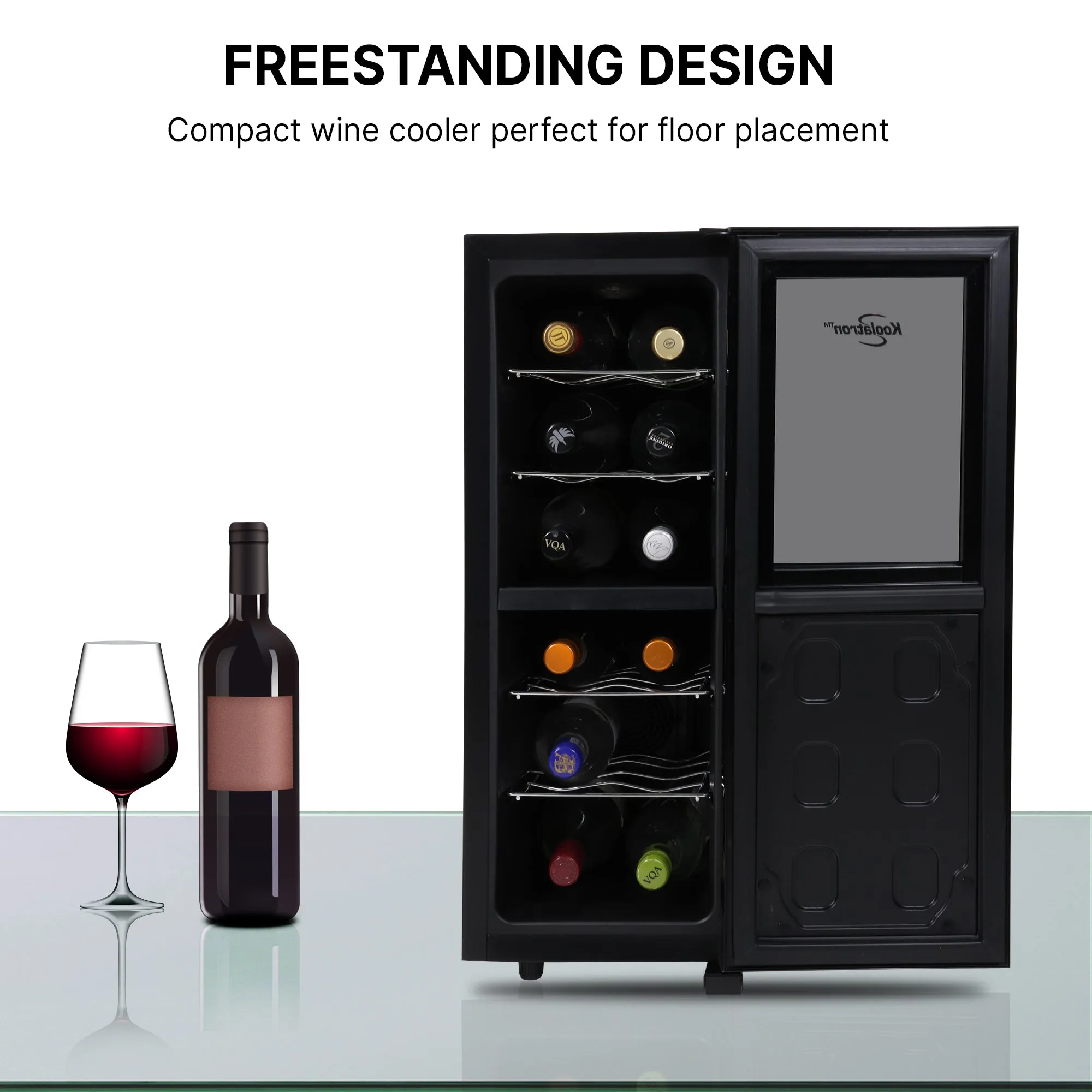 Koolatron 12 Bottle Dual Zone Wine Cooler, Black, Thermoelectric Wine Fridge, 1.2 cu. ft. (33L), Freestanding Wine Cellar, Red, White, Sparkling Wine Storage for Small Kitchen, Apartment, Condo, RV