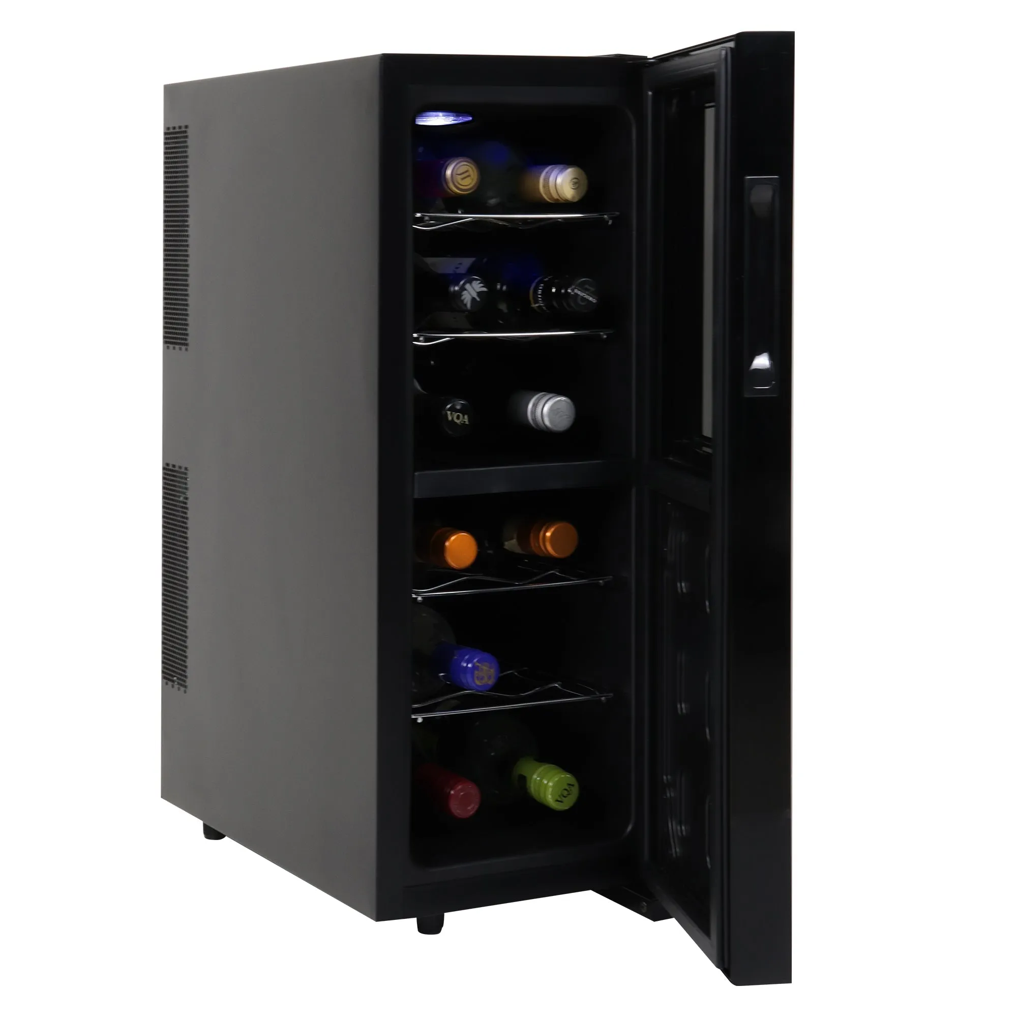 Koolatron 12 Bottle Dual Zone Wine Cooler, Black, Thermoelectric Wine Fridge, 1.2 cu. ft. (33L), Freestanding Wine Cellar, Red, White, Sparkling Wine Storage for Small Kitchen, Apartment, Condo, RV