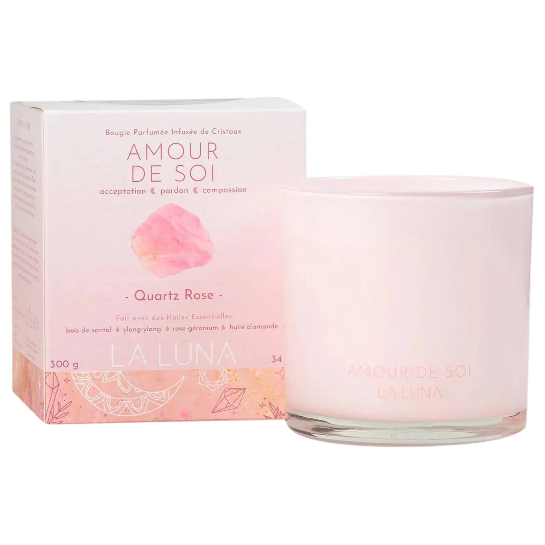 La Luna Crystal Infused Candle Self Love - Rose Quartz 300g