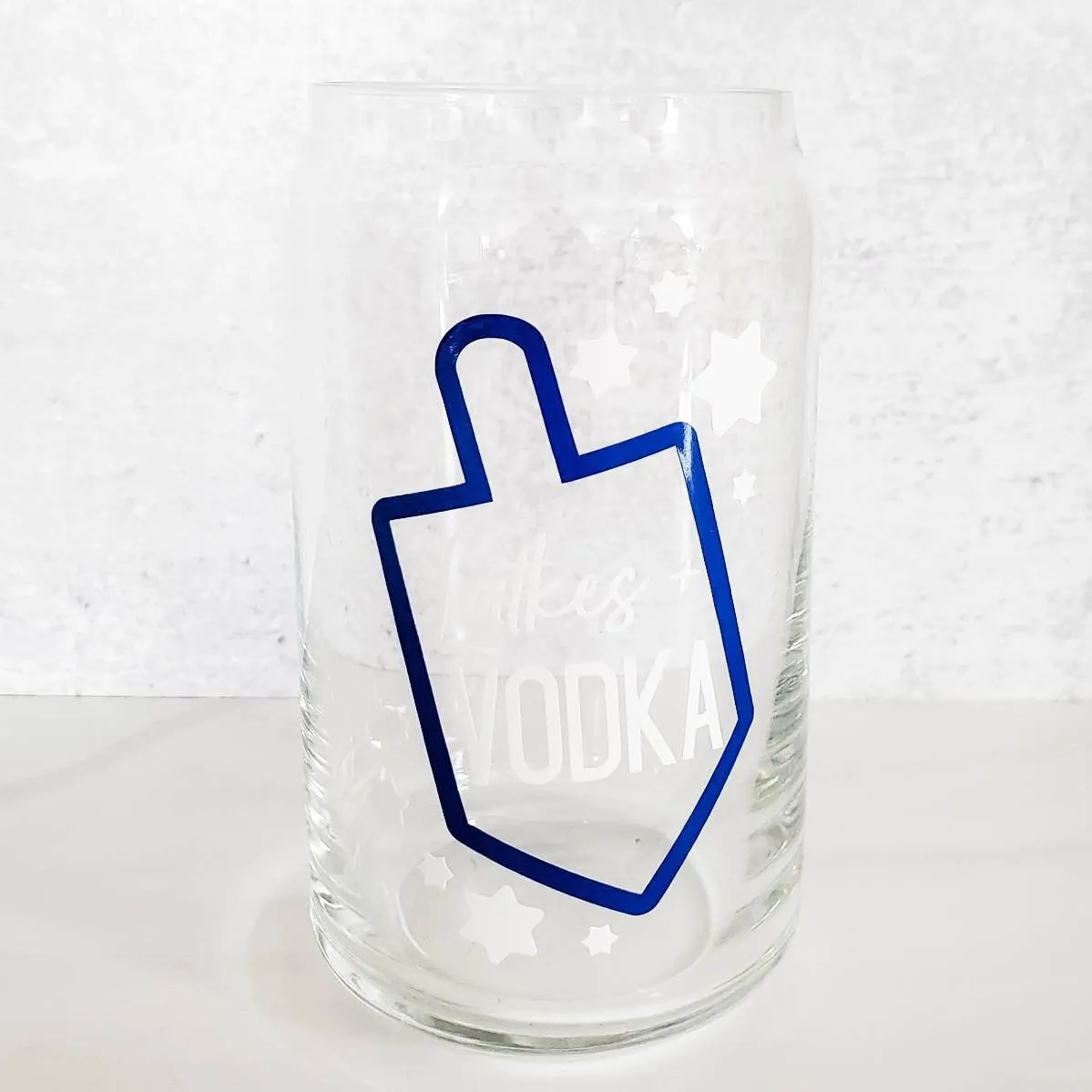 Latkes and Vodka Color Changing Hanukkah Glass Can Cup by Salt and Sparkle