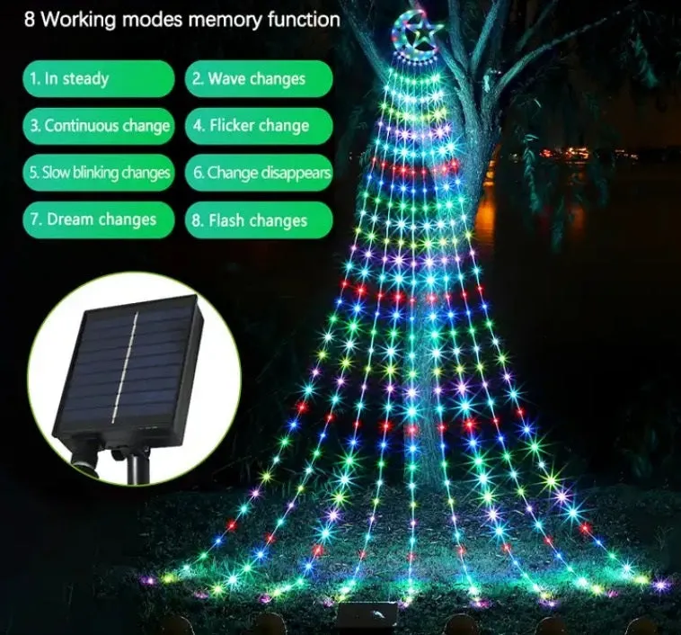 LED Moon Waterfall Solar LED RGB Strip Christmas Holiday #6952