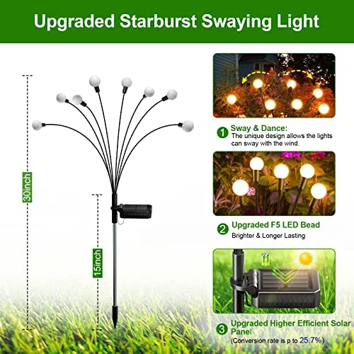 LETMY Solar Garden Lights - 4 Pack Upgraded Swaying Solar Lights for Outside, 32 LED Solar Outdoor Lights, Solar Firefly Lights Outdoor Waterproof Solar Garden Decorative Lights for Yard Patio Pathway