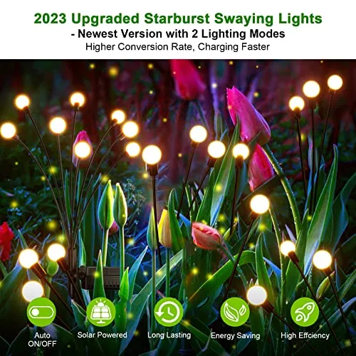 LETMY Solar Garden Lights - 4 Pack Upgraded Swaying Solar Lights for Outside, 32 LED Solar Outdoor Lights, Solar Firefly Lights Outdoor Waterproof Solar Garden Decorative Lights for Yard Patio Pathway