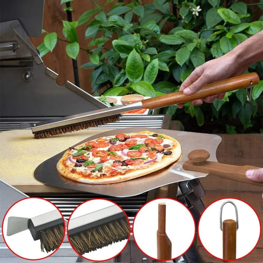 Lifespace Pizza Stone Cleaning Brush with Scraper