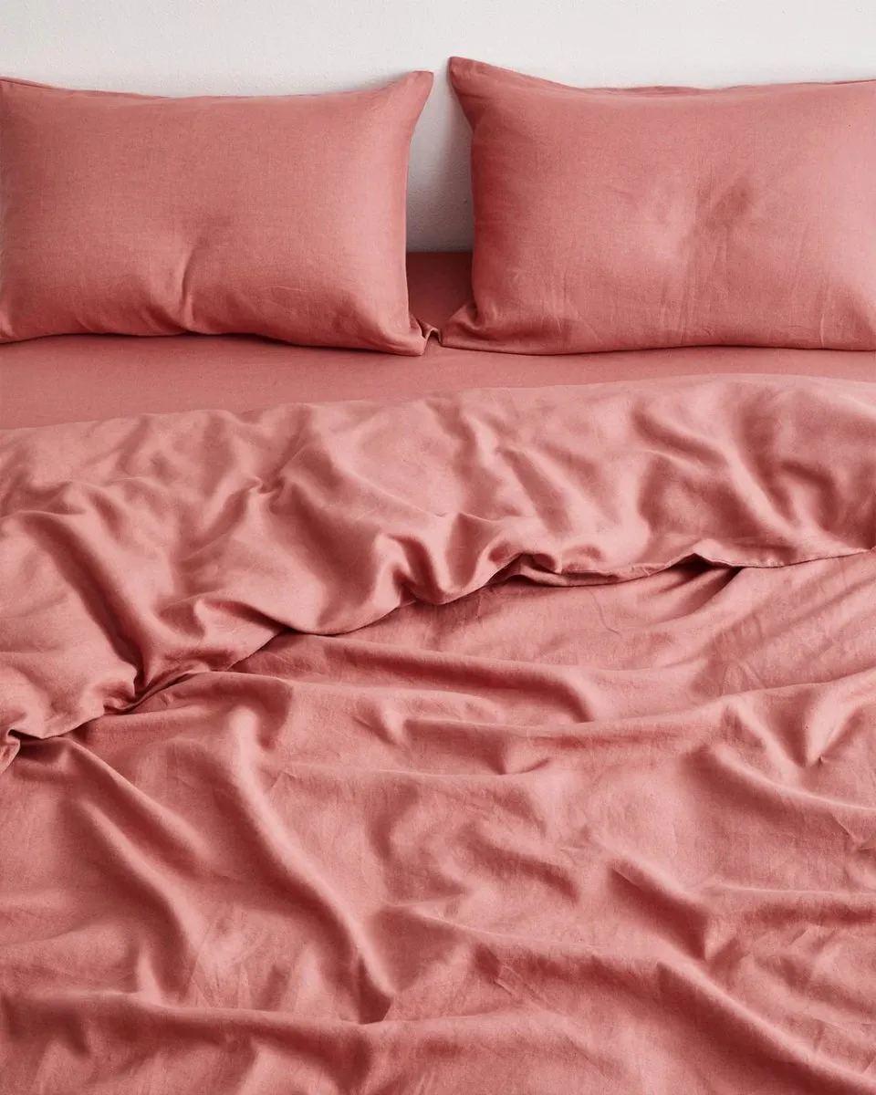 Linen Bedding Set - Duvet Cover, Sheet and Pillow Cover | 4 Pc Set | Dusty Pink