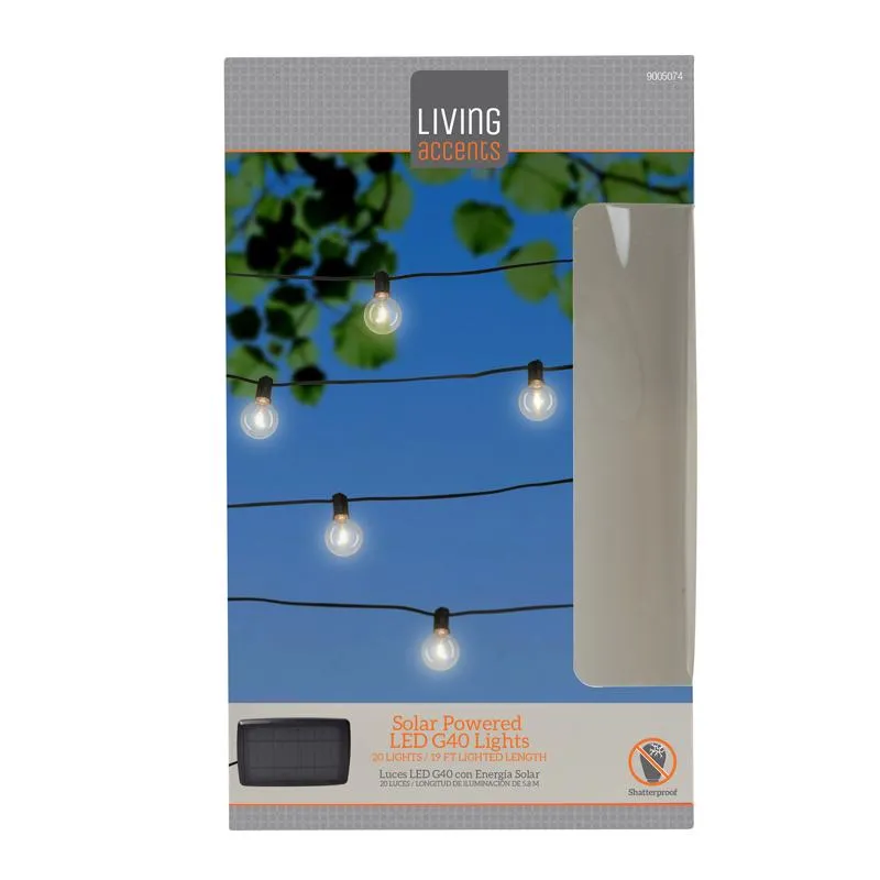 Living Accents G40 Solar Light Set Warm White 26 ft. 20 lights