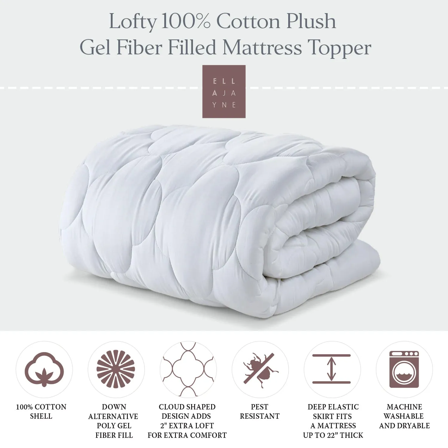 Lofty 100% Cotton Plush Gel Fiber Filled Mattress Topper