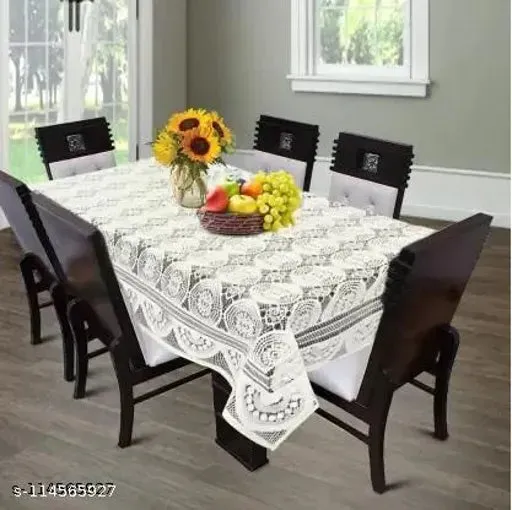 Lovekush Collection Printed 6 Seater Table Cover (White, Polyester)