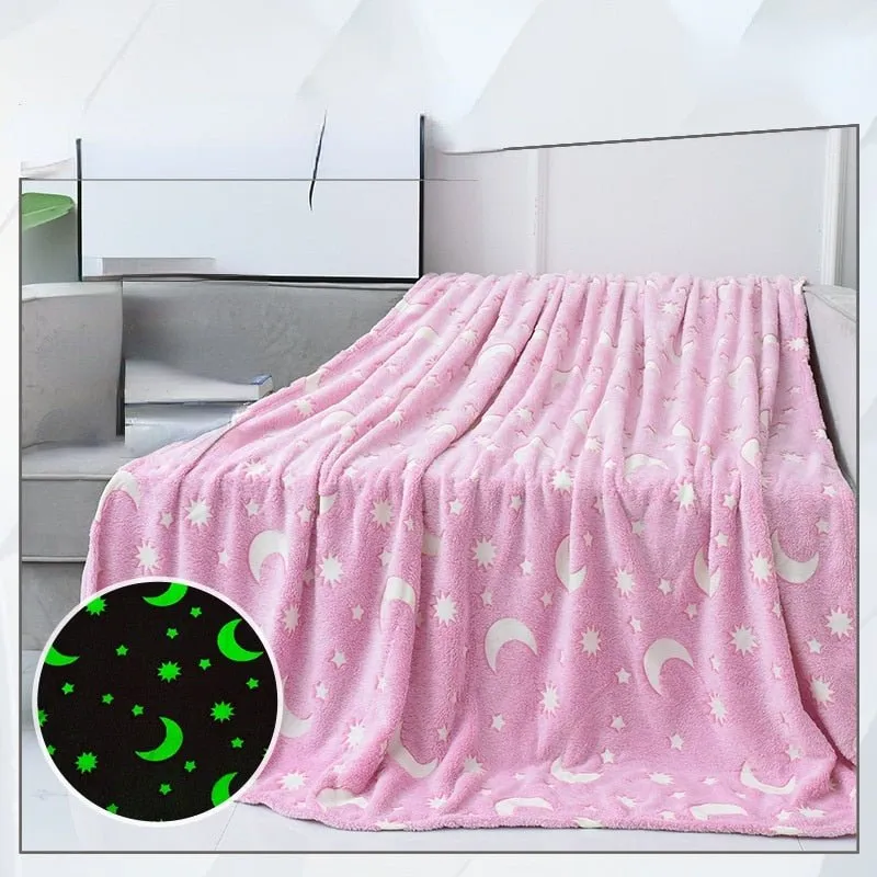 Luminous Blanket - Moon Star Design Warm Flannel Glow In The Dark Blanket