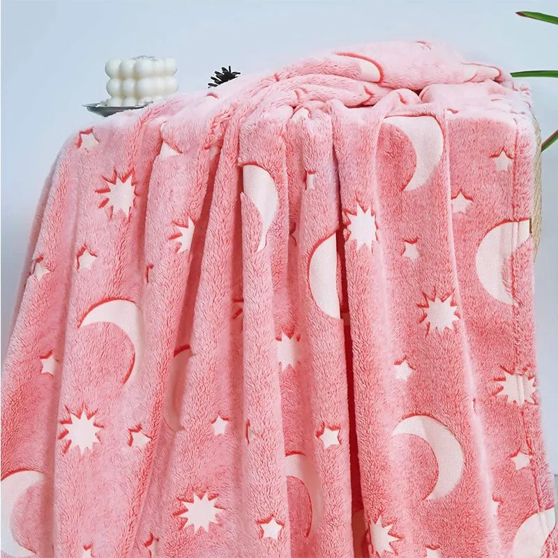 Luminous Blanket - Moon Star Design Warm Flannel Glow In The Dark Blanket