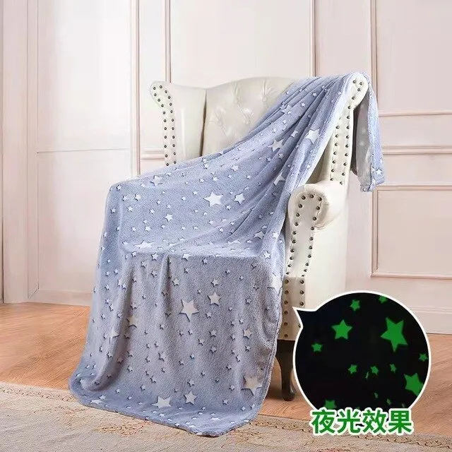 Luminous Blanket - Moon Star Design Warm Flannel Glow In The Dark Blanket