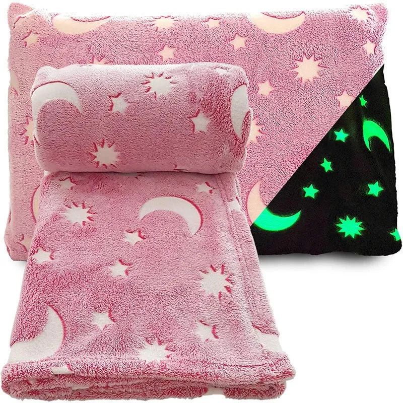 Luminous Blanket - Moon Star Design Warm Flannel Glow In The Dark Blanket