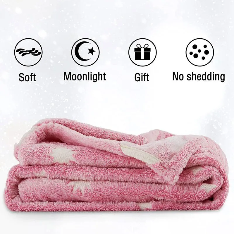 Luminous Blanket - Moon Star Design Warm Flannel Glow In The Dark Blanket