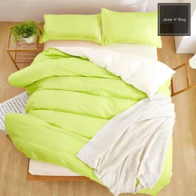 Luxury Reversible Lime Green And Cream Duvet Set - 6 Pieces