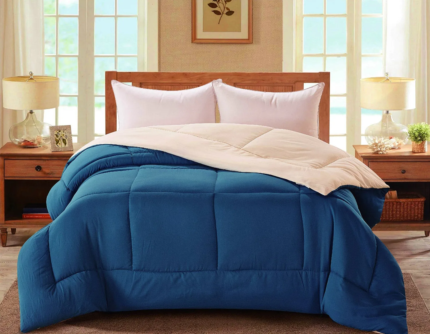 Madison Down Alternative Reversible Comforter, Teal-Ivory