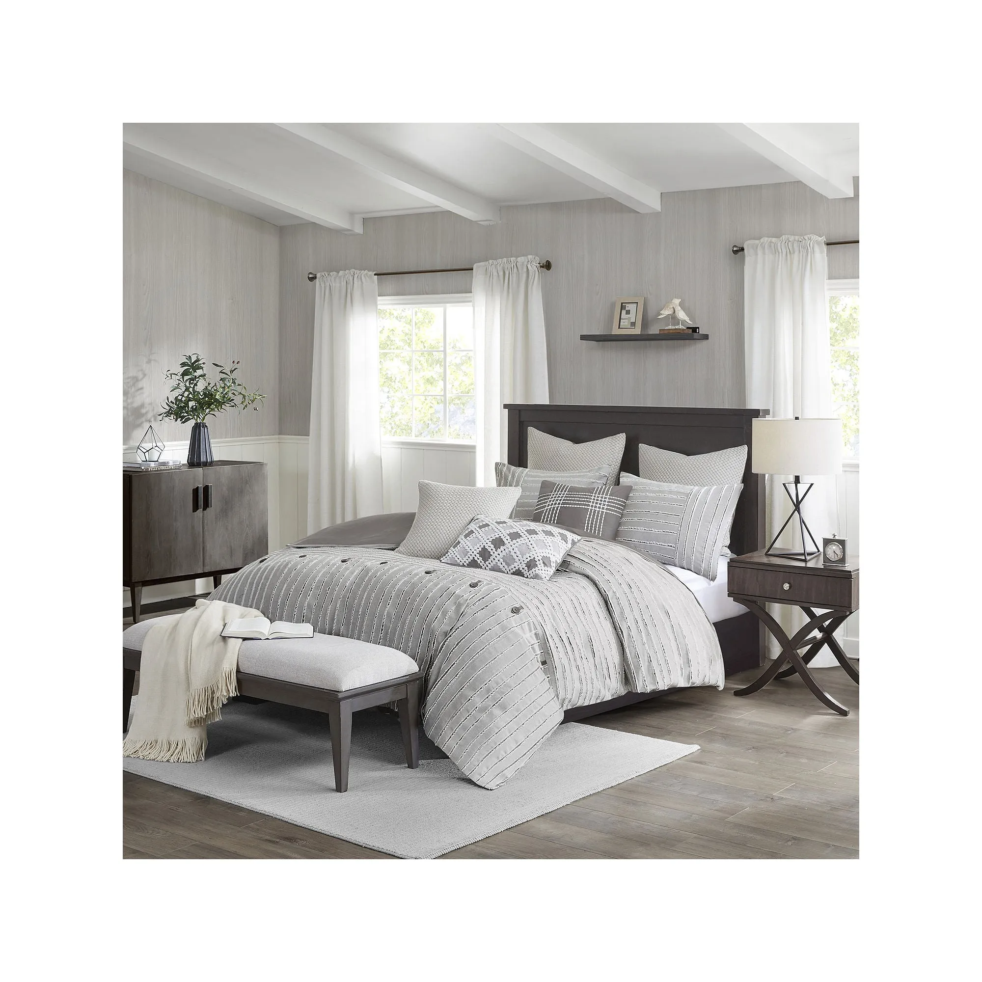 Madison Park Signature Essence Cotton Clip Jacquard Comforter Set - GRAY ONE SIZE