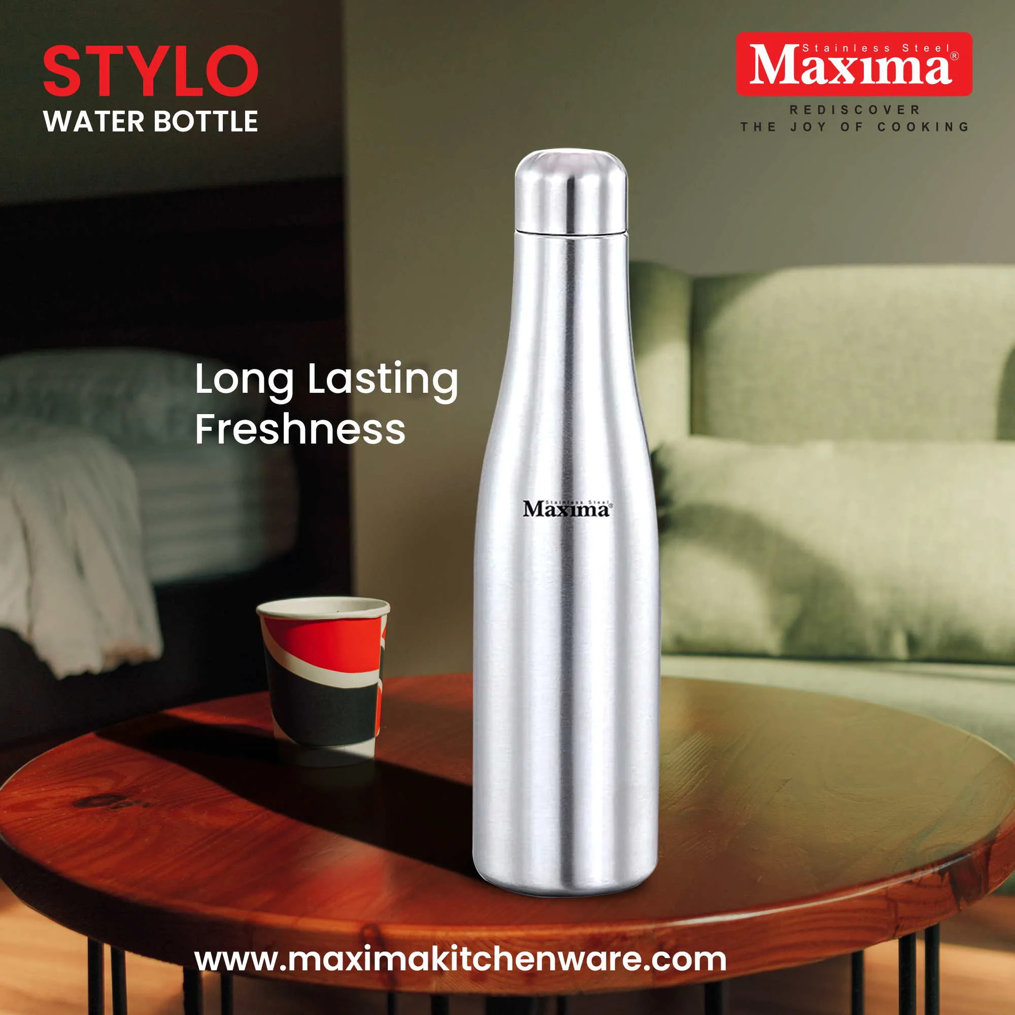 Maxima  Stylo Stainless Steel Water Bottle Matt Finish