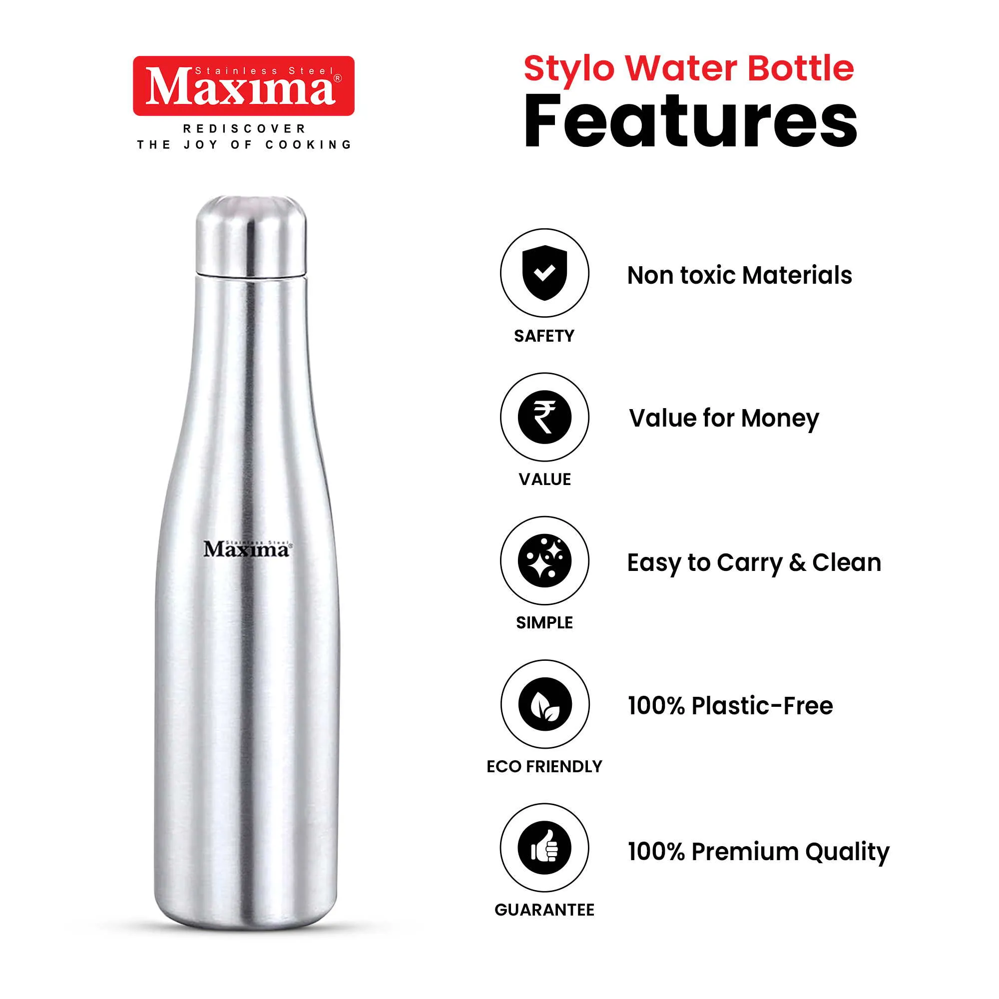 Maxima  Stylo Stainless Steel Water Bottle Matt Finish