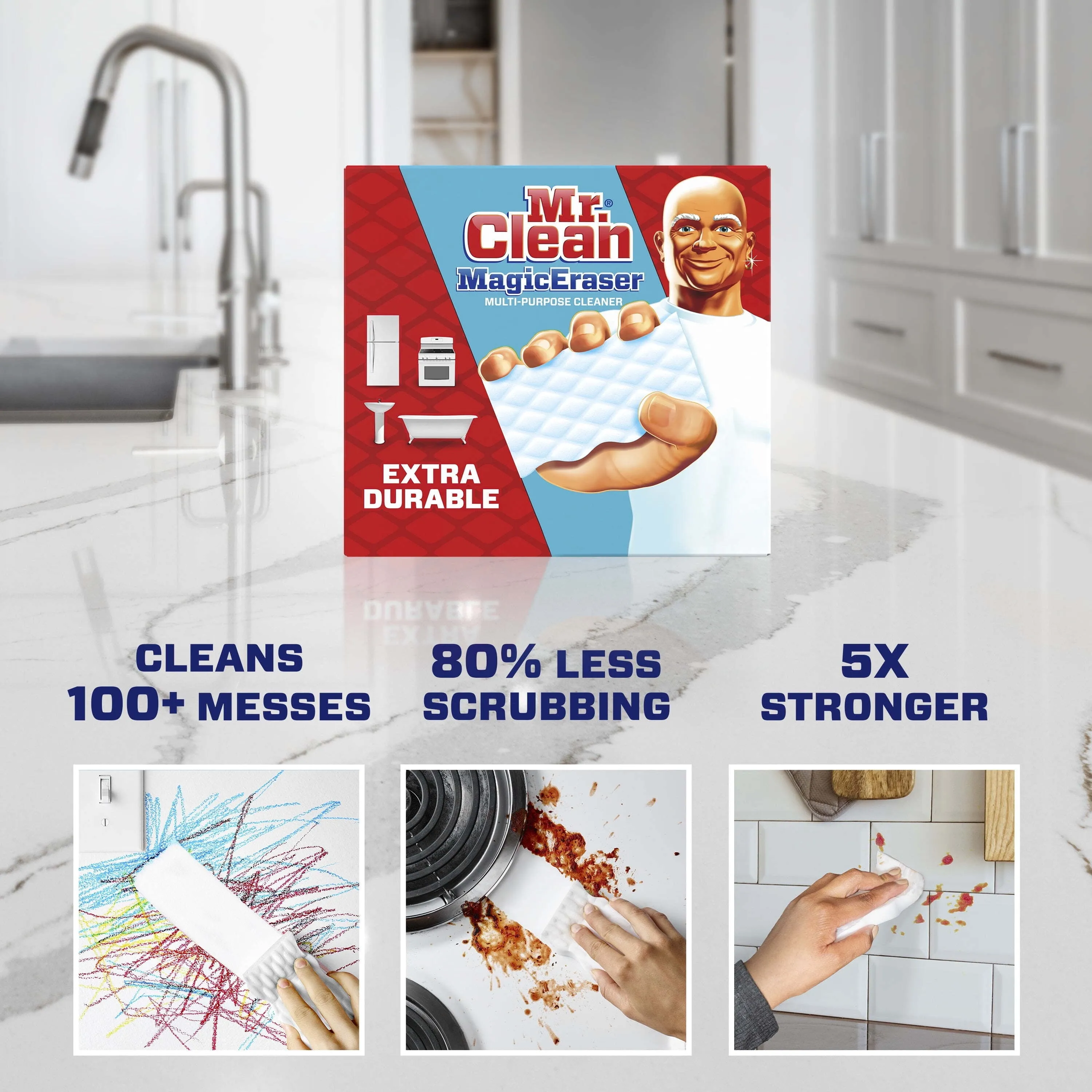 Mr. Clean Magic Eraser Extra Durable, Cleaning Pads with Durafoam, 2 Ct