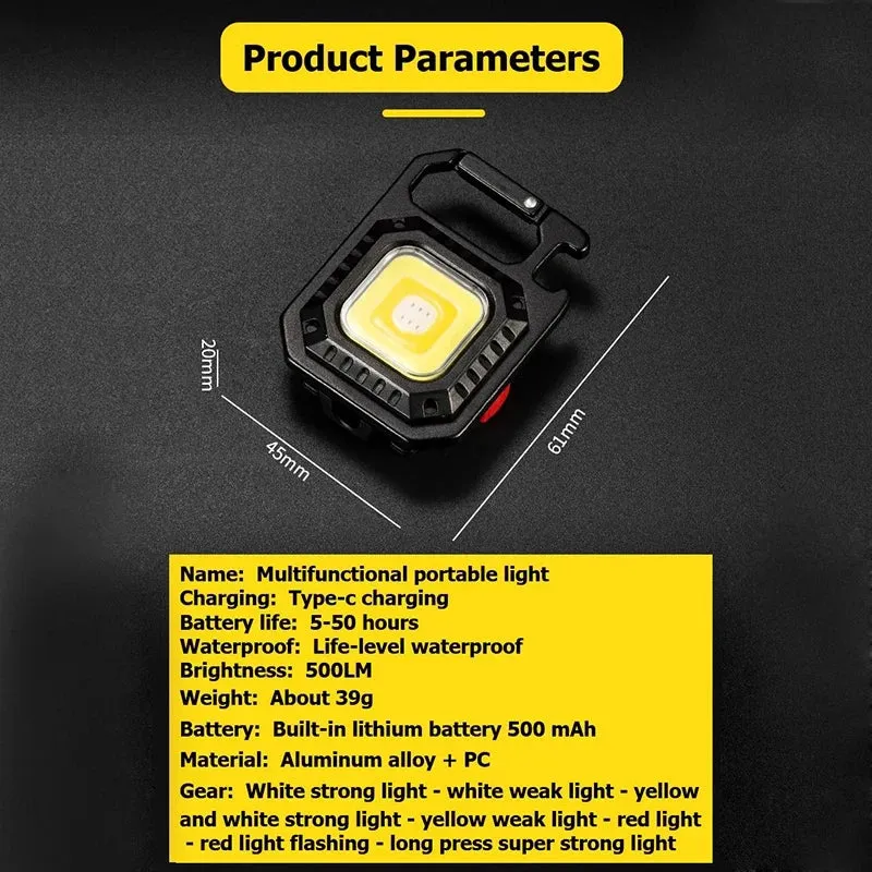 Multifunctional Mini COB LED Working Light USB Rechargeable Portable Flashlight KeychainTorch Outdoor Camping Lantern