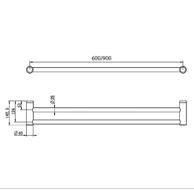 Nero Mecca Care 25mm Double Towel Grab Rail 900mm Gunmetal