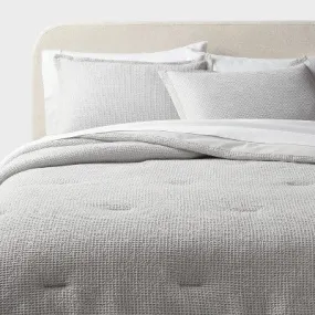 New - Full/Queen Trad Washed Waffle Weave Comforter and Sham Set Comfort Light Gray - Threshold