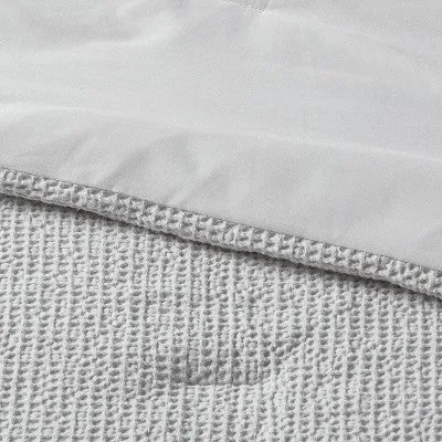 New - Full/Queen Trad Washed Waffle Weave Comforter and Sham Set Comfort Light Gray - Threshold