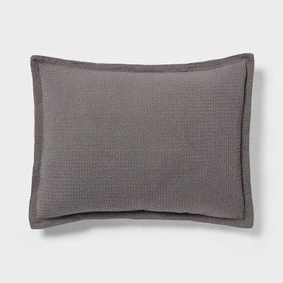 New - Twin/Twin Extra Long Washed Waffle Weave Duvet Cover and Sham Set Dark Gray - Threshold