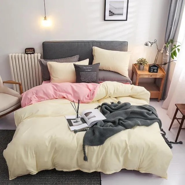 Nordic Double Color Bedding Set Single Queen King Duver Cover Set Bed Sheet Bed Linen Pillowcase Gray Pink Quilt Covers