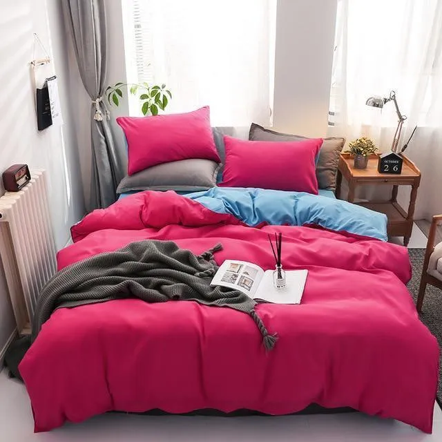 Nordic Double Color Bedding Set Single Queen King Duver Cover Set Bed Sheet Bed Linen Pillowcase Gray Pink Quilt Covers