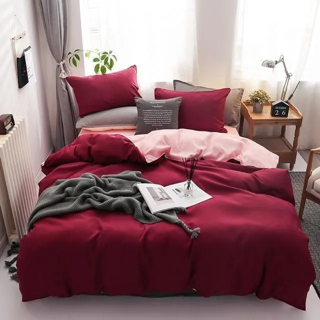 Nordic Double Color Bedding Set Single Queen King Duver Cover Set Bed Sheet Bed Linen Pillowcase Gray Pink Quilt Covers