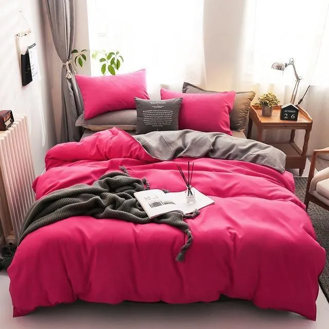 Nordic Double Color Bedding Set Single Queen King Duver Cover Set Bed Sheet Bed Linen Pillowcase Gray Pink Quilt Covers