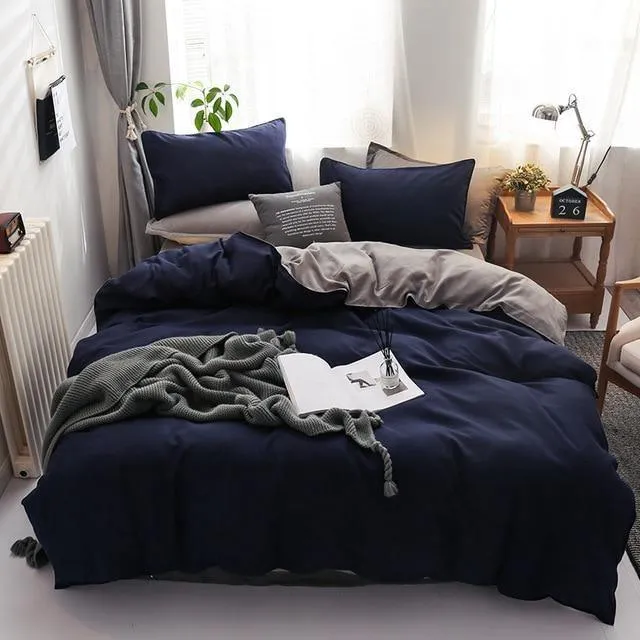 Nordic Double Color Bedding Set Single Queen King Duver Cover Set Bed Sheet Bed Linen Pillowcase Gray Pink Quilt Covers