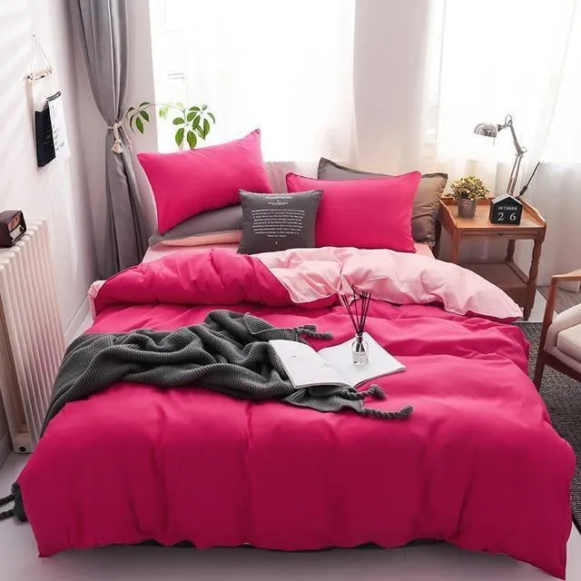 Nordic Double Color Bedding Set Single Queen King Duver Cover Set Bed Sheet Bed Linen Pillowcase Gray Pink Quilt Covers