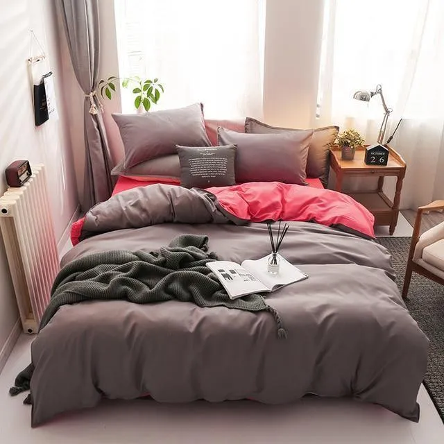 Nordic Double Color Bedding Set Single Queen King Duver Cover Set Bed Sheet Bed Linen Pillowcase Gray Pink Quilt Covers