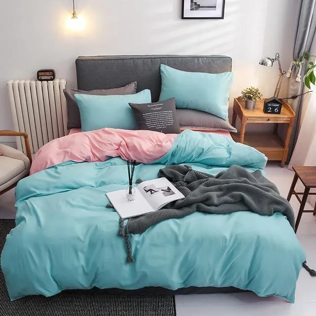 Nordic Double Color Bedding Set Single Queen King Duver Cover Set Bed Sheet Bed Linen Pillowcase Gray Pink Quilt Covers